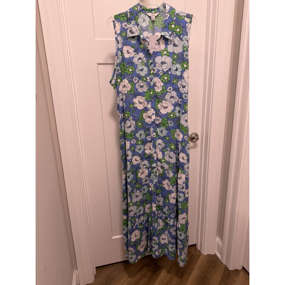 Croft & Barrows Floral Button Down‎ Dress Sz L Casual Waist Tie- Pockets NEW